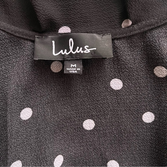 Lulus Black Polka Dots Wrap Dress ruffled neckline, sleeveless Romantic Sz M - Picture 12 of 13